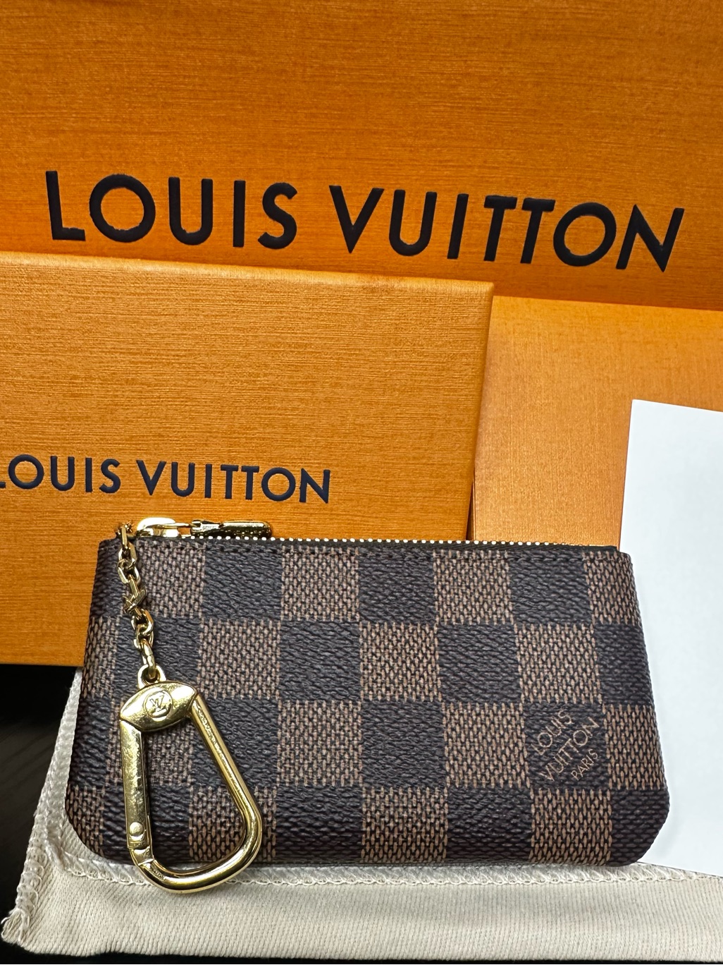 Louis Vuitton Brown Damier Key Pouch With Gold Hardware